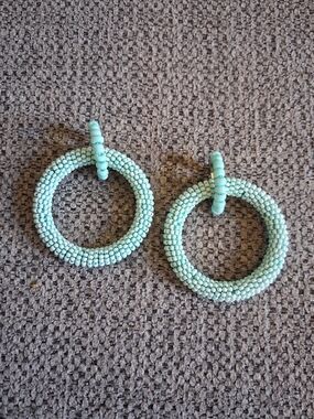 Turquoise  Seed Bead Hoop Earrings